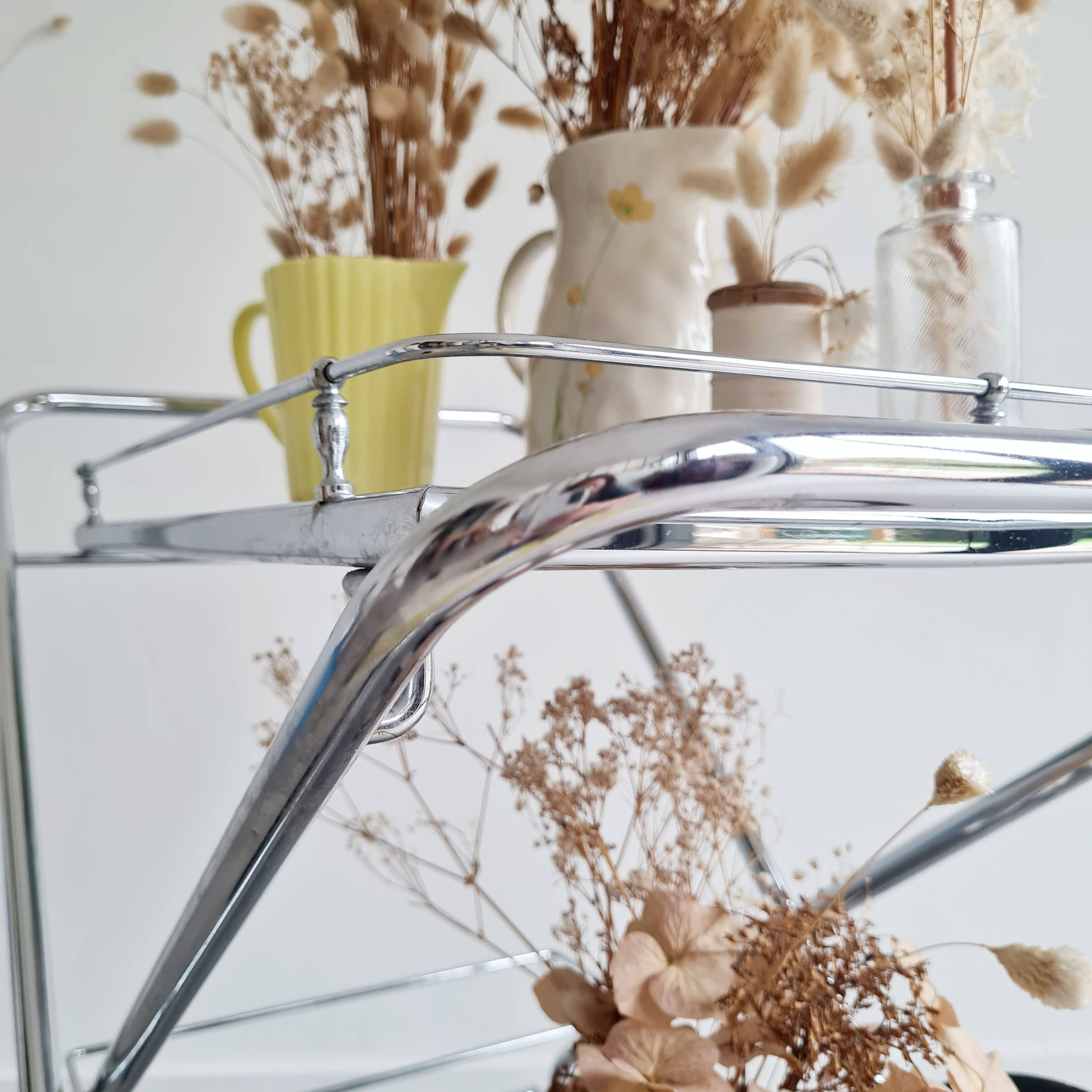 Rolling trolley - chrome and glass shelves