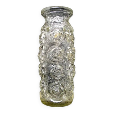 Vase with roses, mid-century modern, pressed glass, Huta Laura, Poland, 1970s