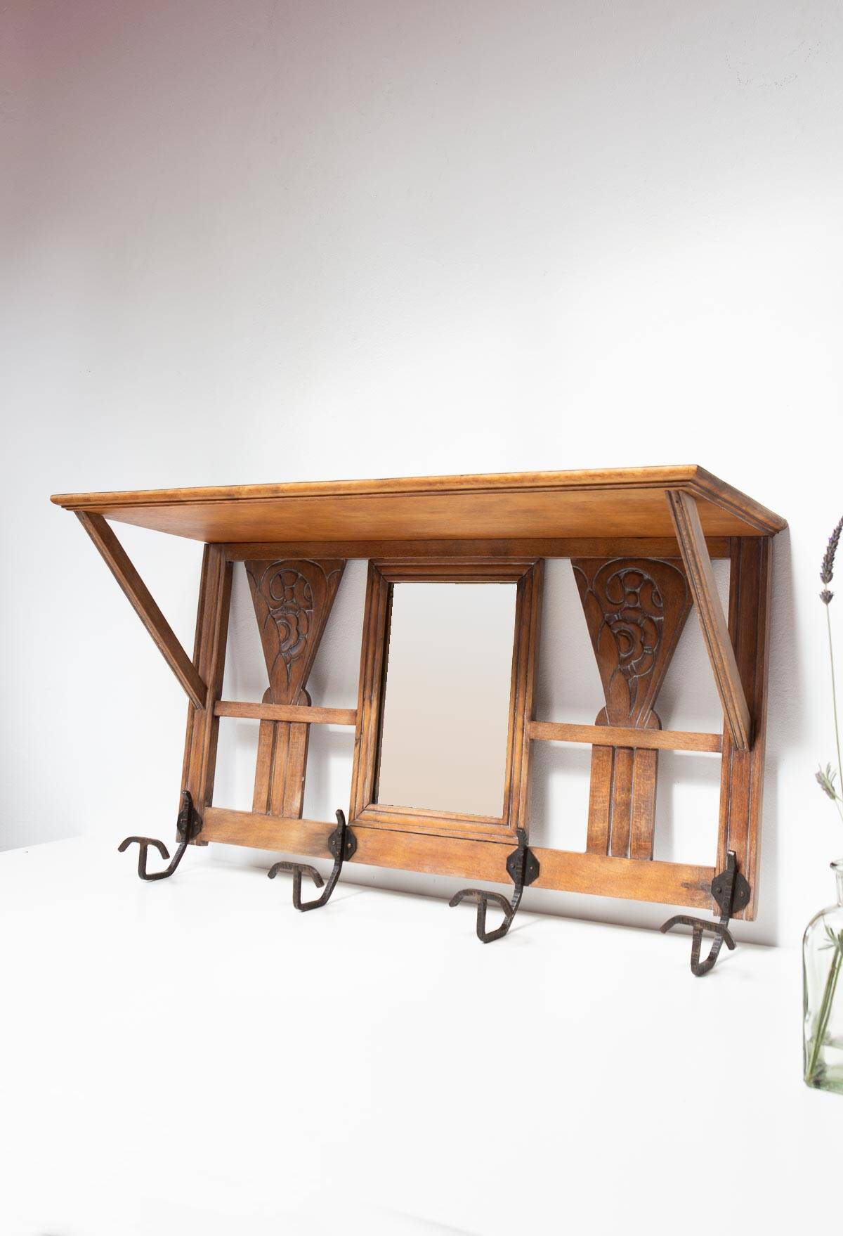 Antique French coat rack with mirror in art deco style circa 1930