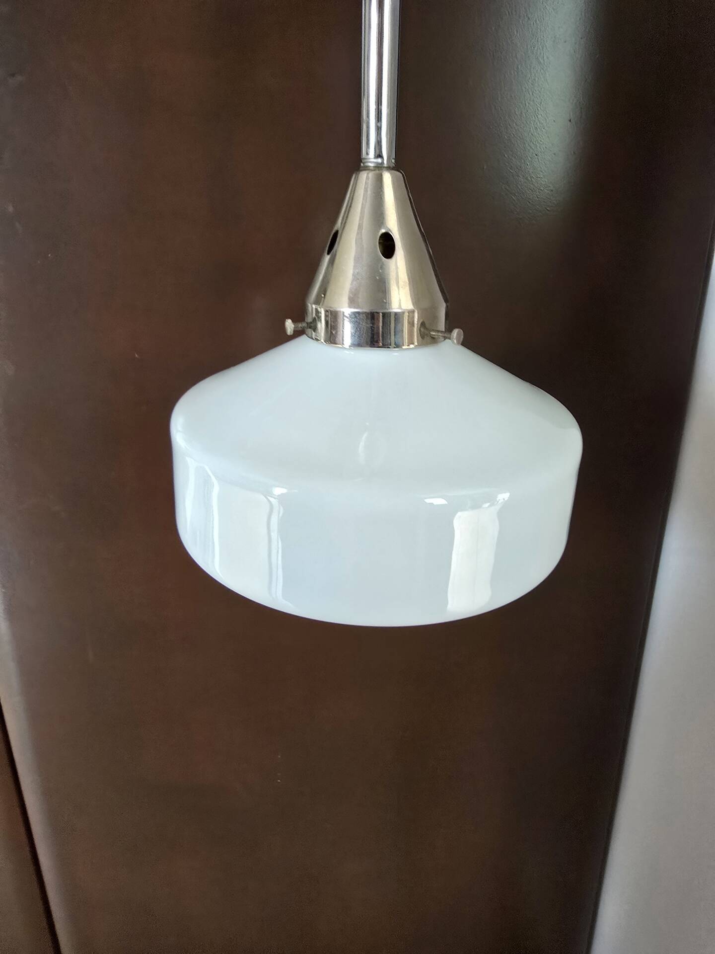 Metal tubular suspension rod and white opal.