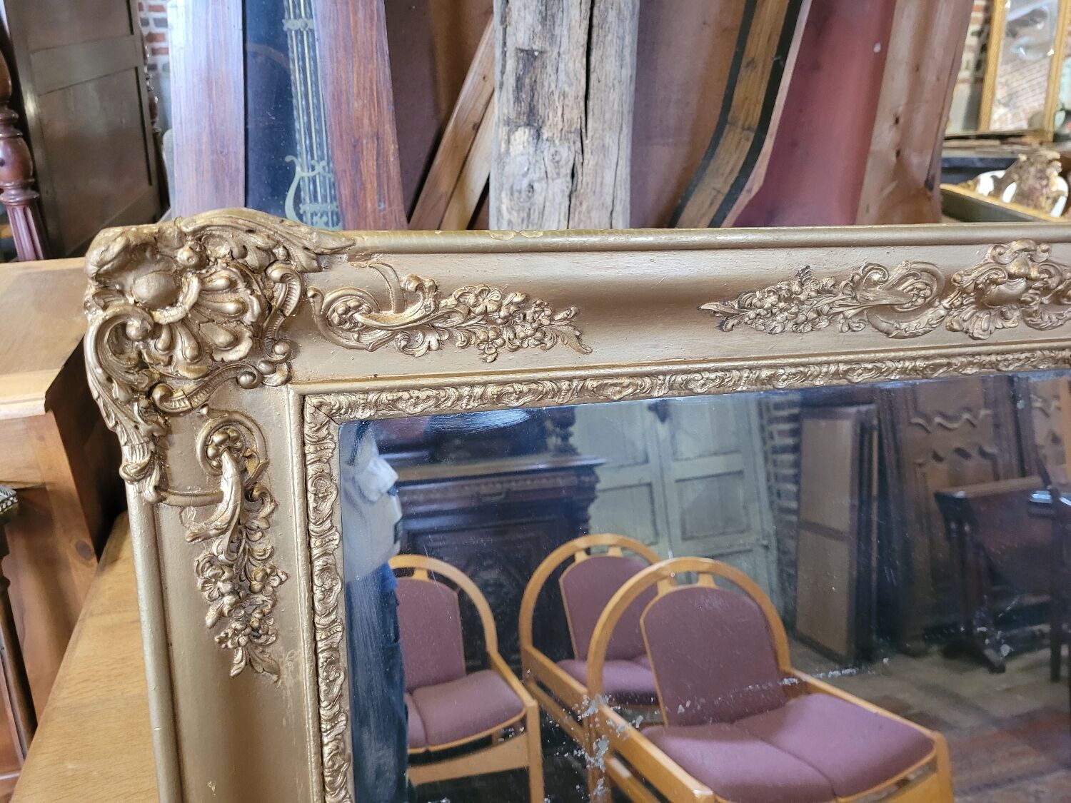 Golden mirror xixth period restoration 132×110cms