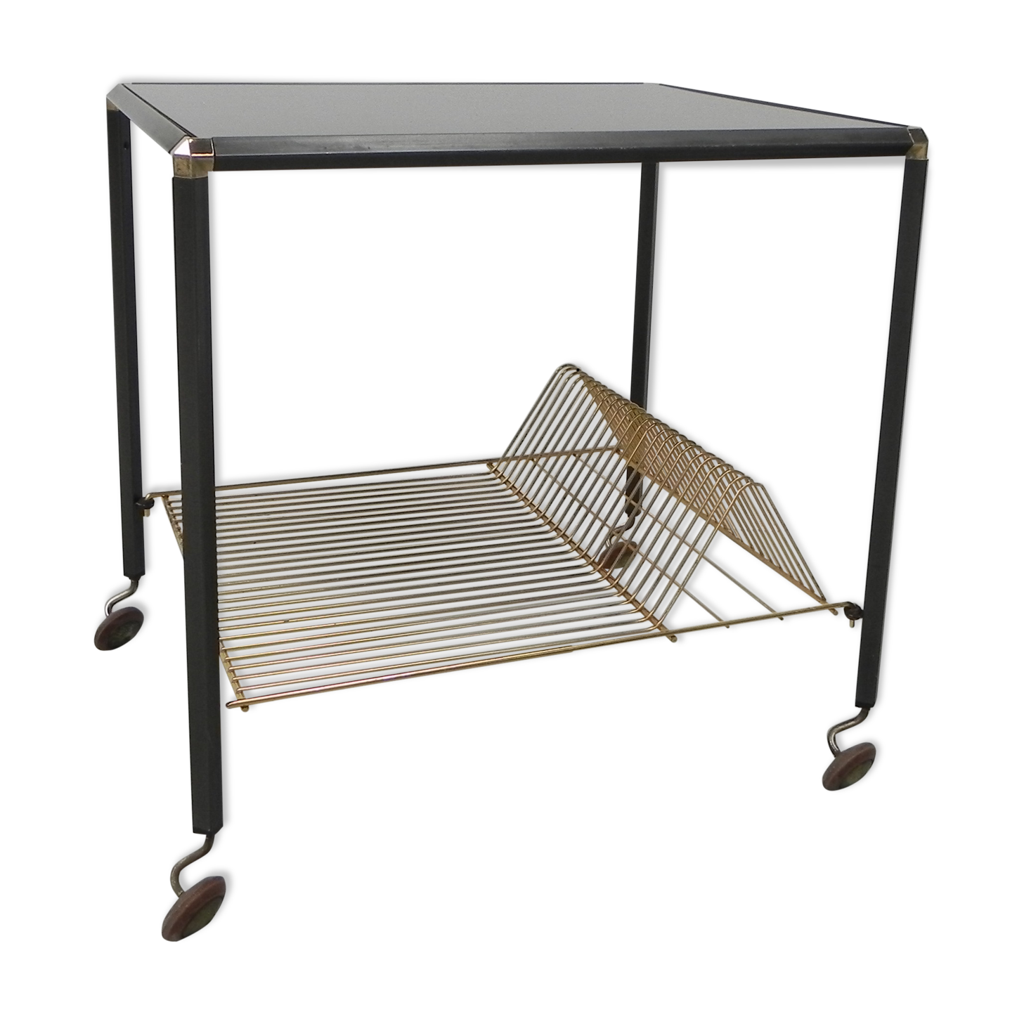 Vintage coffee table on castors with singles rack