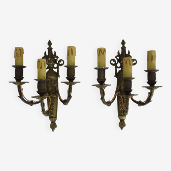 Magnificent Pair of Bronze Sconces with Louis XV Style Fire Pots. 1930s