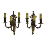 Magnificent Pair of Bronze Sconces with Louis XV Style Fire Pots. 1930s