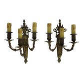Magnificent Pair of Bronze Sconces with Louis XV Style Fire Pots. 1930s