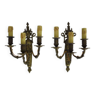 Magnificent Pair of Bronze Sconces with Louis XV Style Fire Pots. 1930s