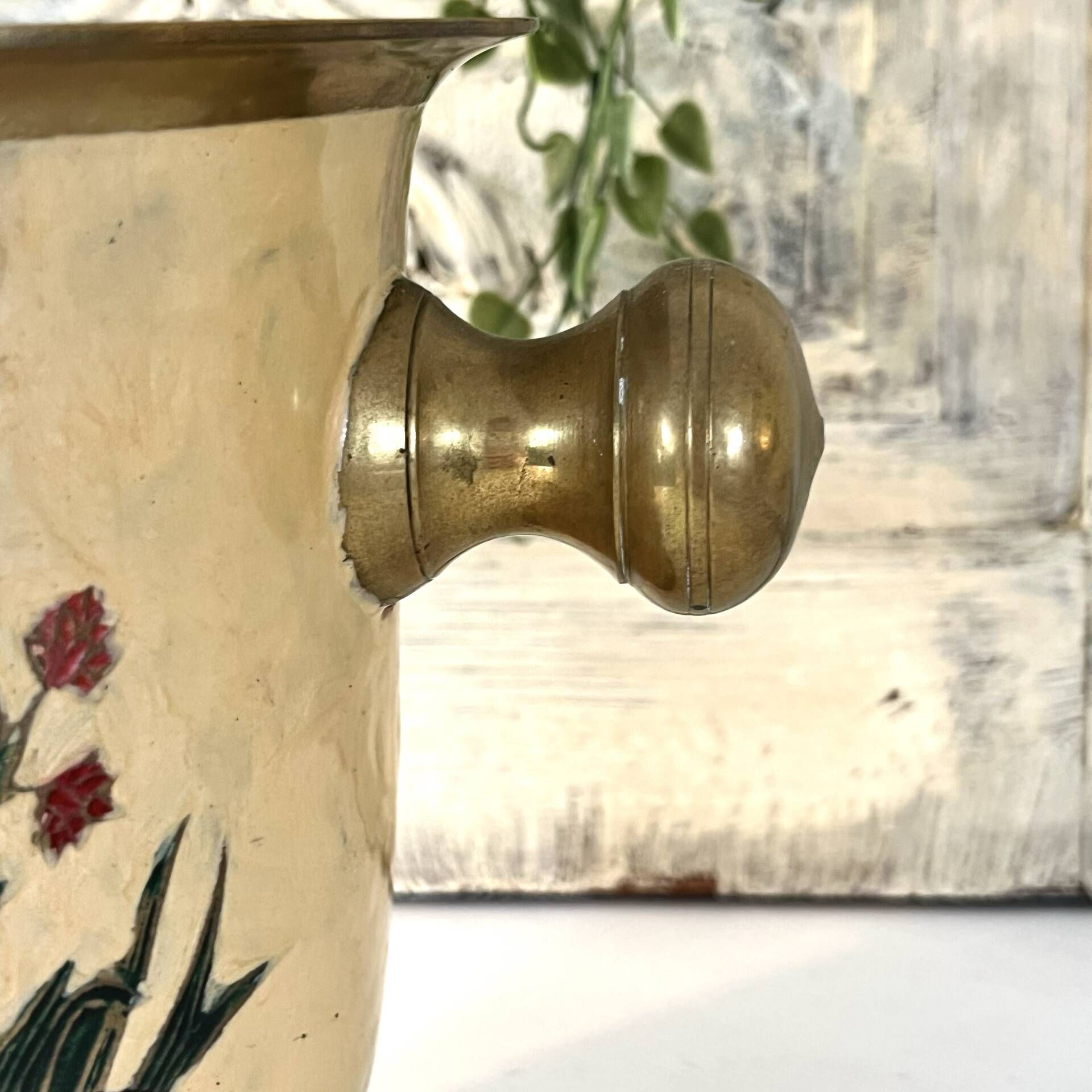 Cloisonne Ice Bucket, Vintage French Peach Enamel Pheasant Floral Desi