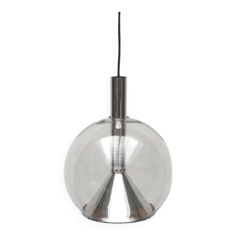 Suspended globe lamp in glass from the German space age by Erco.