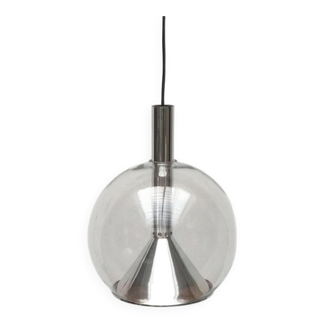 Suspended globe lamp in glass from the German space age by Erco.