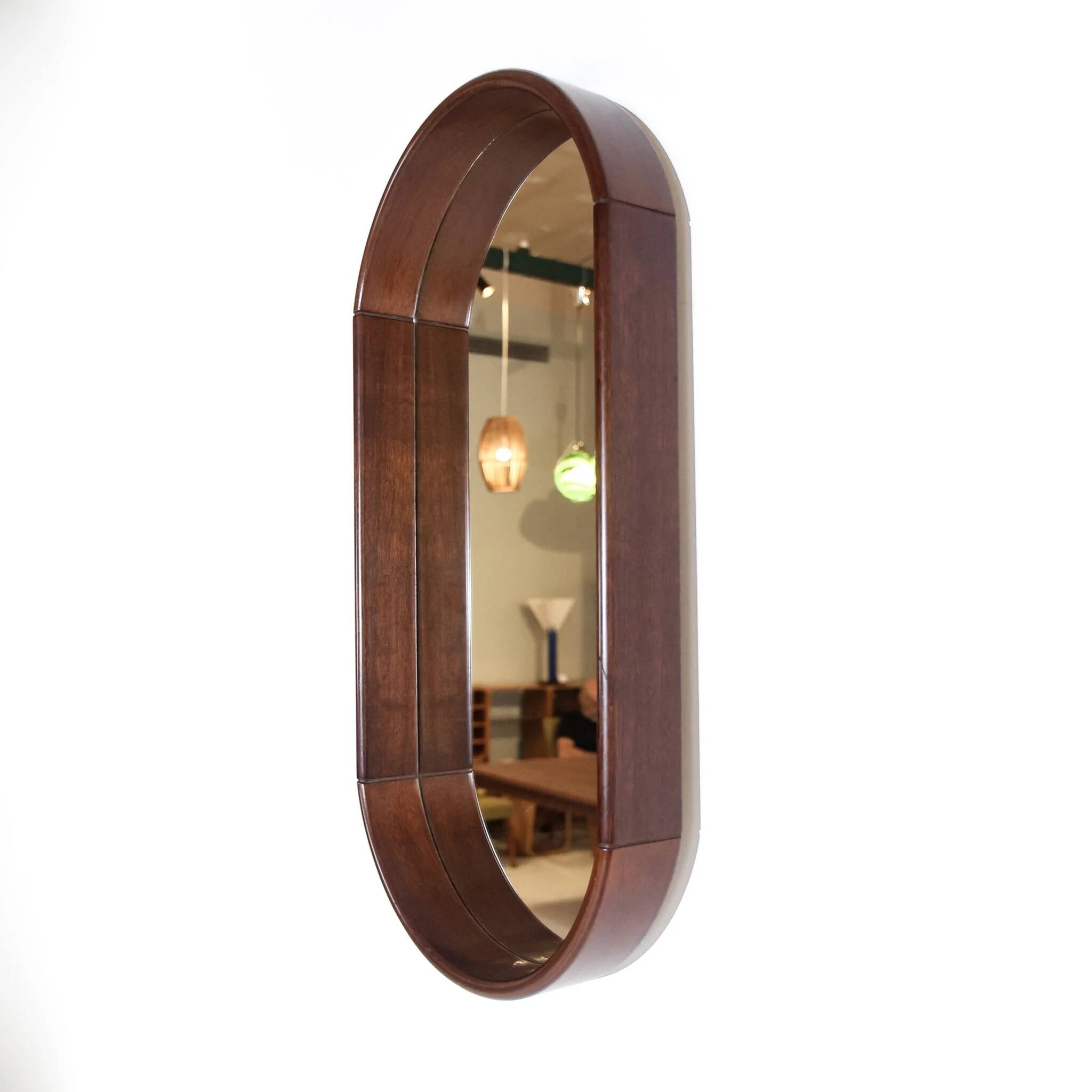 Large vintage modernist oval wall mirror from the mid-century, Italy 1960s.