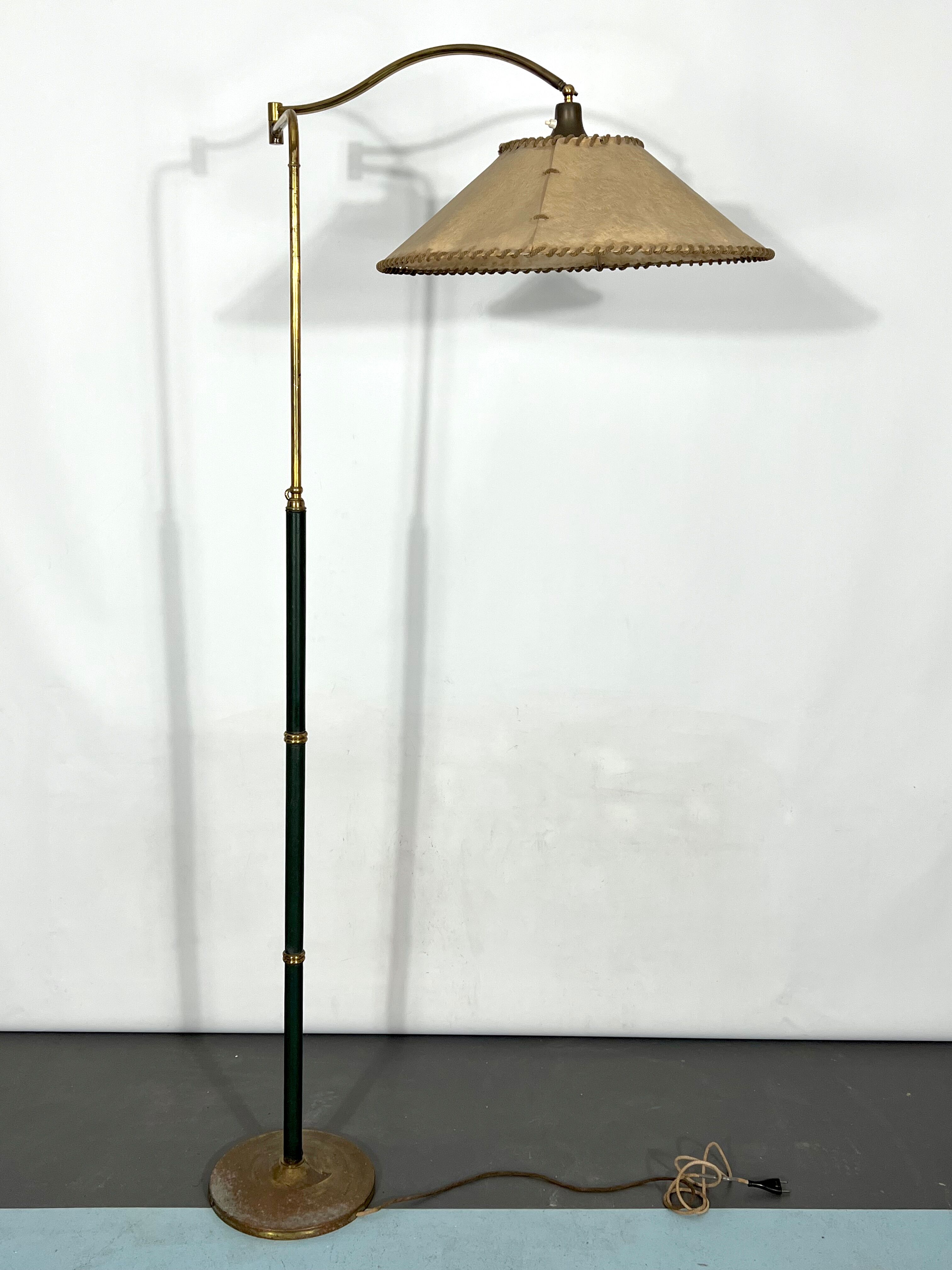 Arredoluce Monza, vintage brass and leather floor lamp. 40s