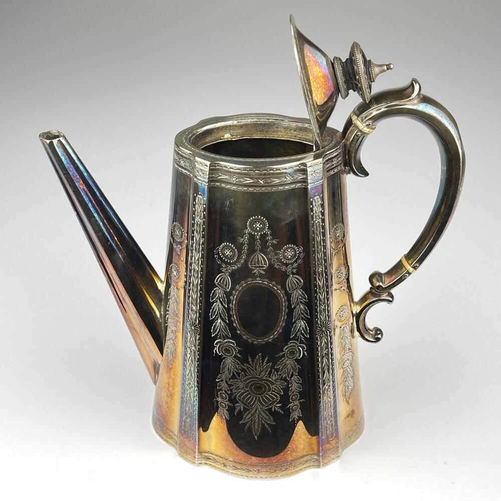 Antique silver-plated coffee and tea service by Elkington & Co, 1880s, set of 4.