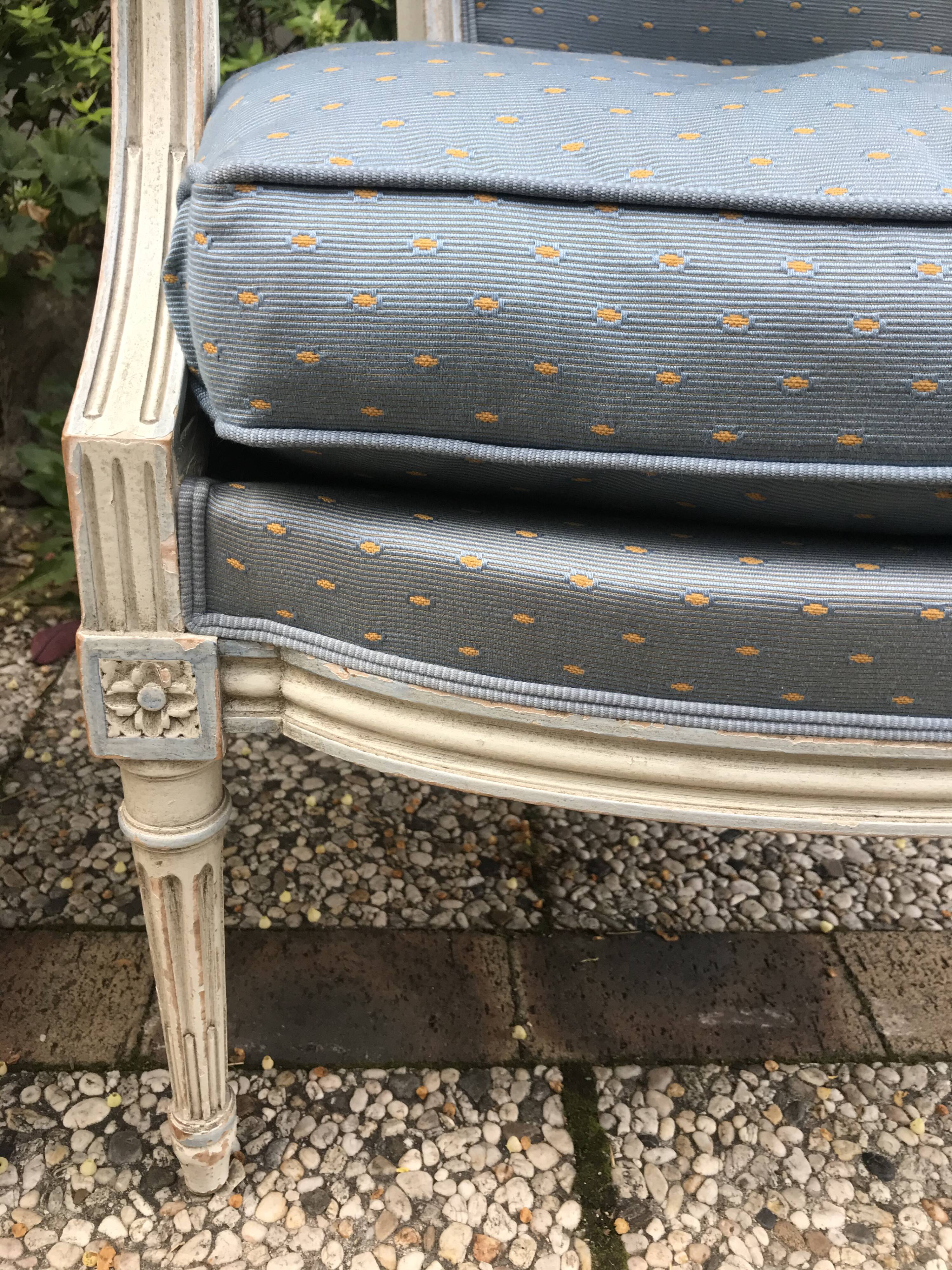 Pair of blue Louis XVI style armchairs