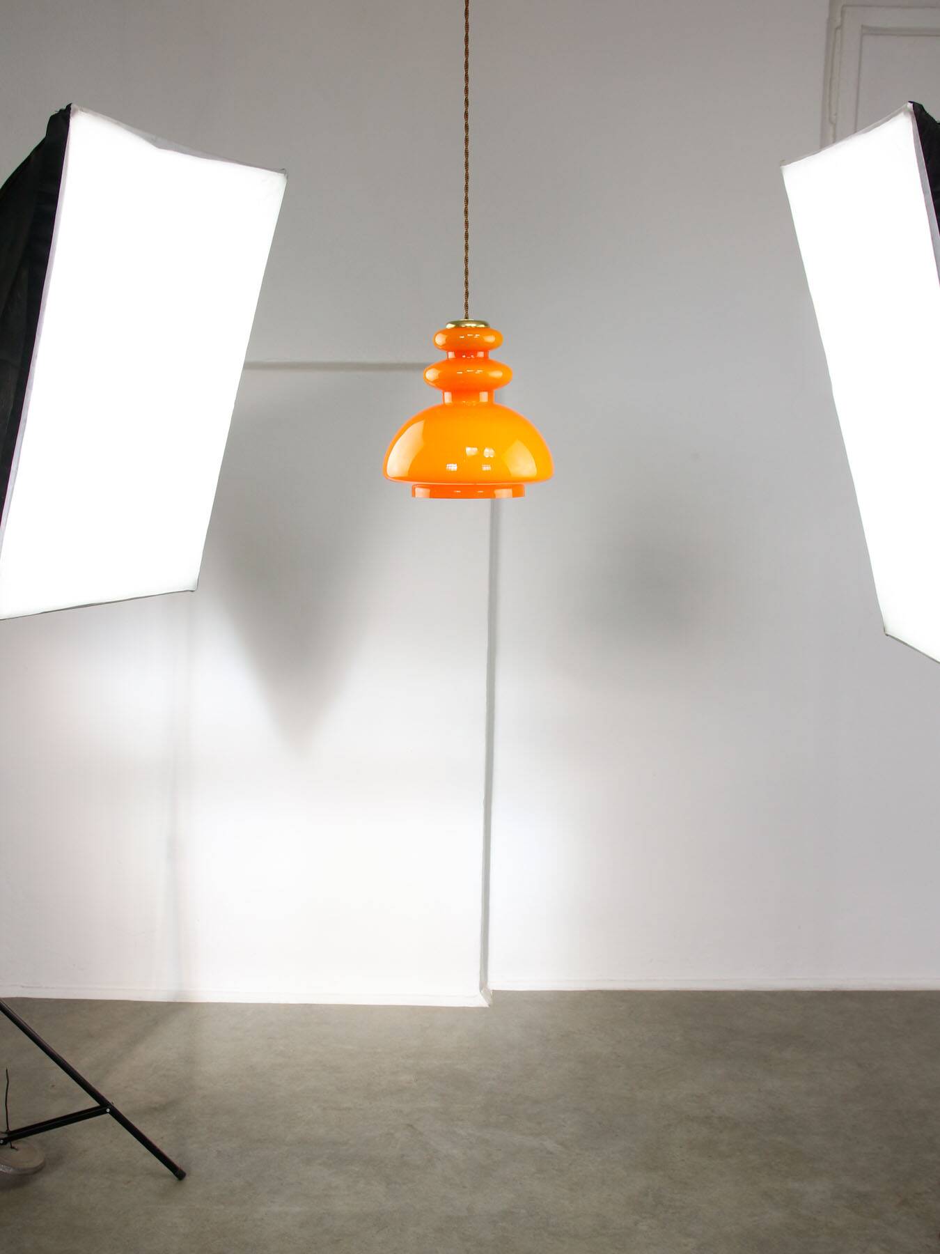 Mid-Century Italian Orange Glass & Brass Pendant Lamp, 60s