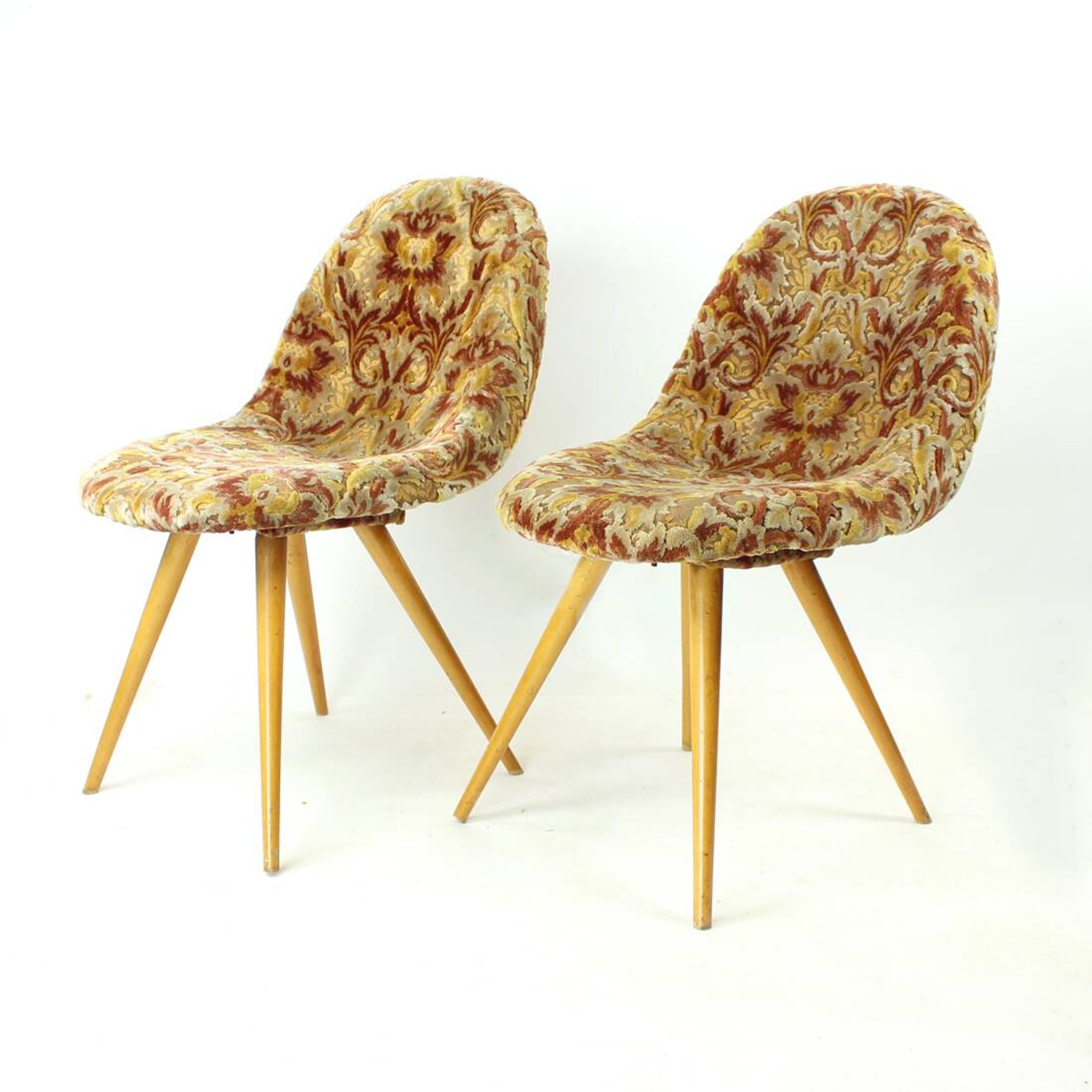Midcentury Shell Chair By Miroslav Navratil In Original Velvet, Czechoslova