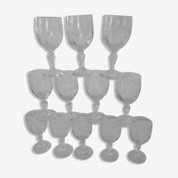 12 verres anciens gravés frises et fleurs modèle répertorié vierzon thouvenin