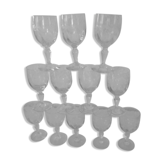 12 verres anciens gravés frises et fleurs modèle répertorié vierzon thouvenin