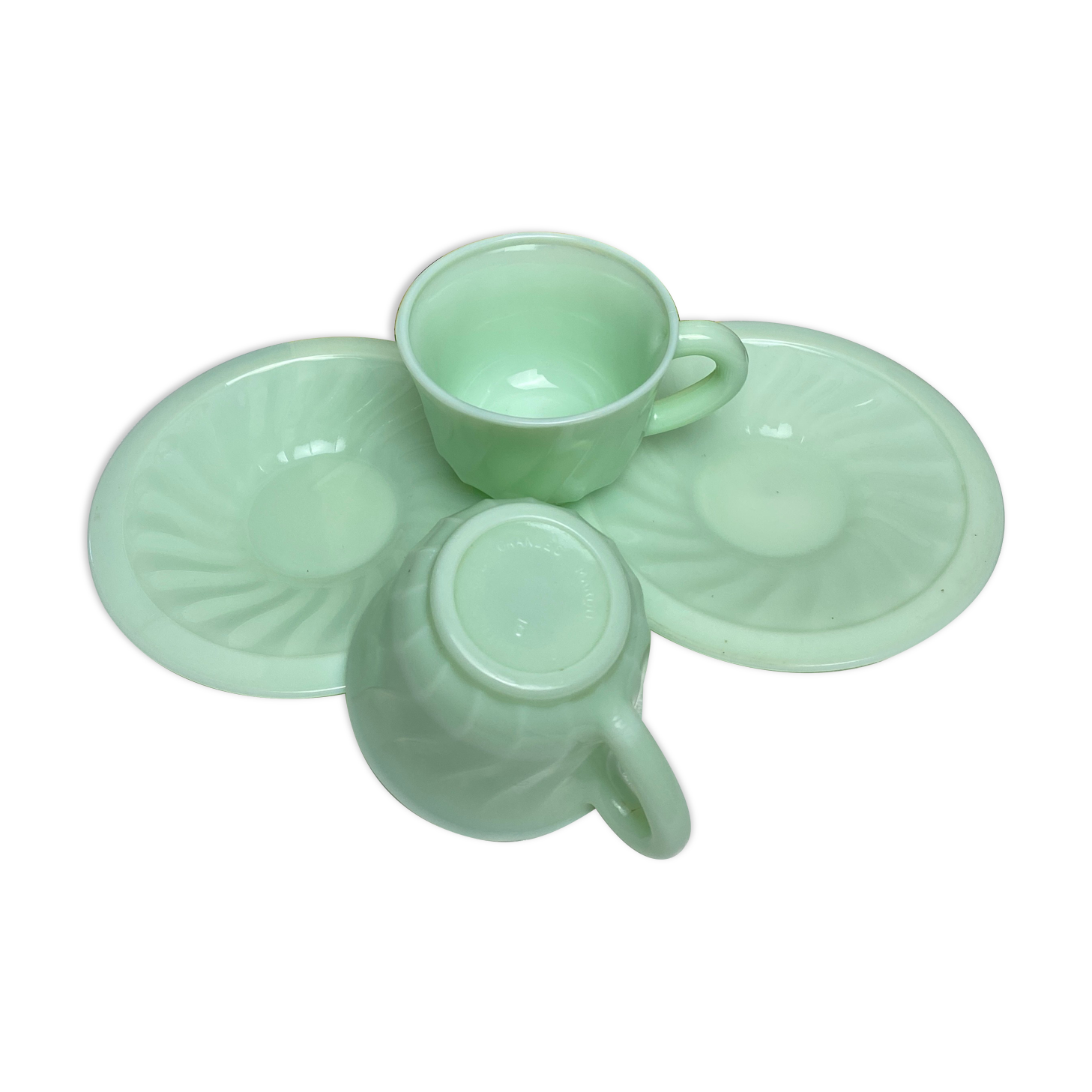 Set of 2 antique green opaline cups