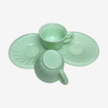 Set of 2 antique green opaline cups