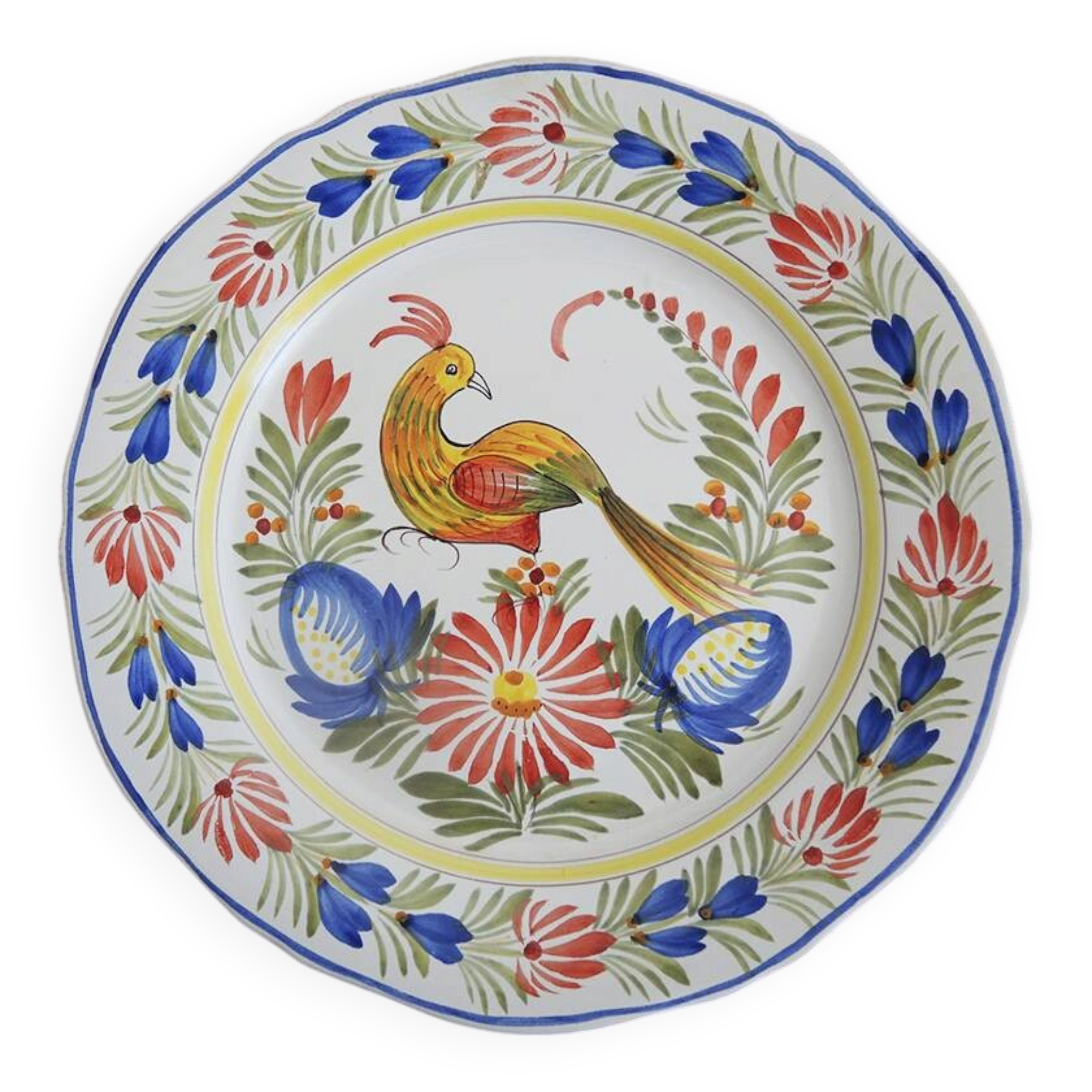 Old pheasant plate in HB Quimper ceramic