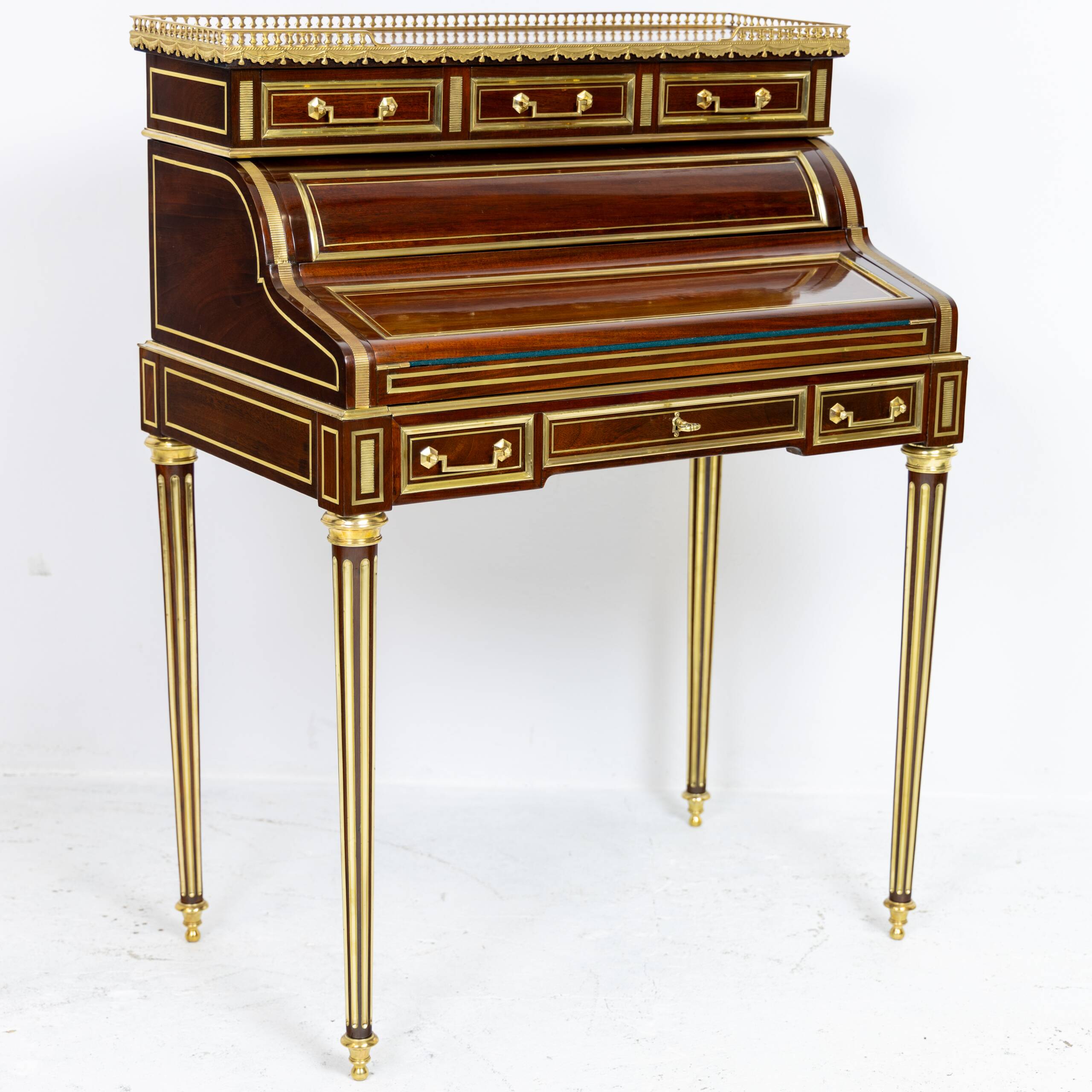 Louis XVI cylinder desk in mahogany and pink marble - circa 1860-1890