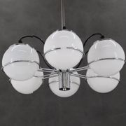 1970s Targetti Sankey Italian Chrome and Opaline Glass Chandelier
