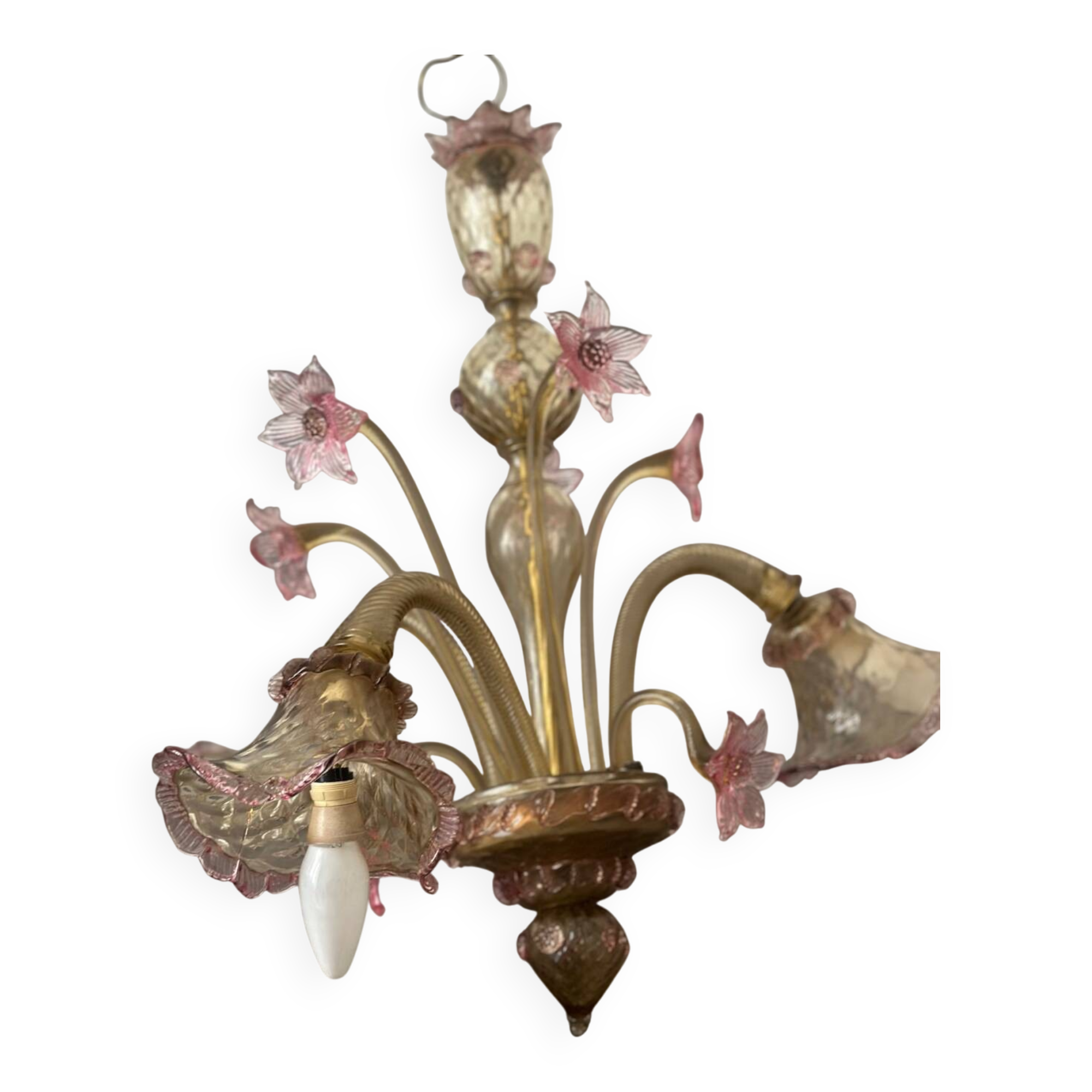 Murano glass chandelier Venetian flowers, circa 1950/1970 pink yellow