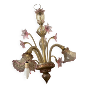 Murano glass chandelier Venetian flowers, circa 1950/1970 pink yellow
