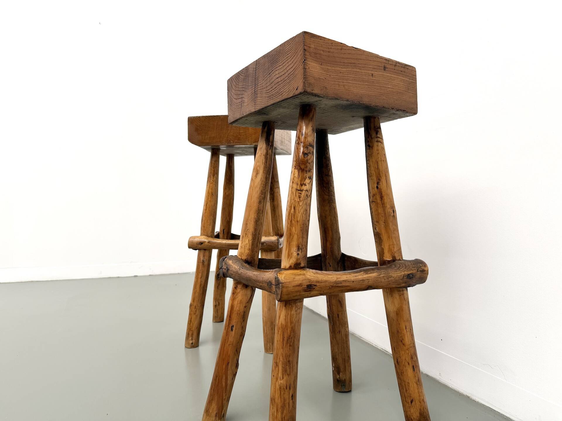 Pair of brutalist bar stools, France, 1950s