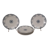 6 Flat plates in blue/green iron earth model "Mignon", H & Cie Sarreguemines