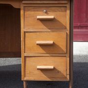 Old desk, wooden desk, school desk, desk with drawers and tablet, 50s