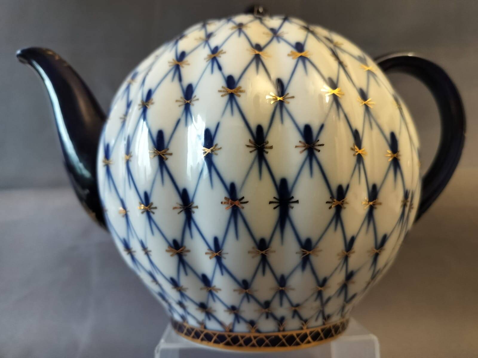 Lomonosov Imperial Porcelain XXL 2000ml Teapot Cobaltnet 22 Carat Gold
