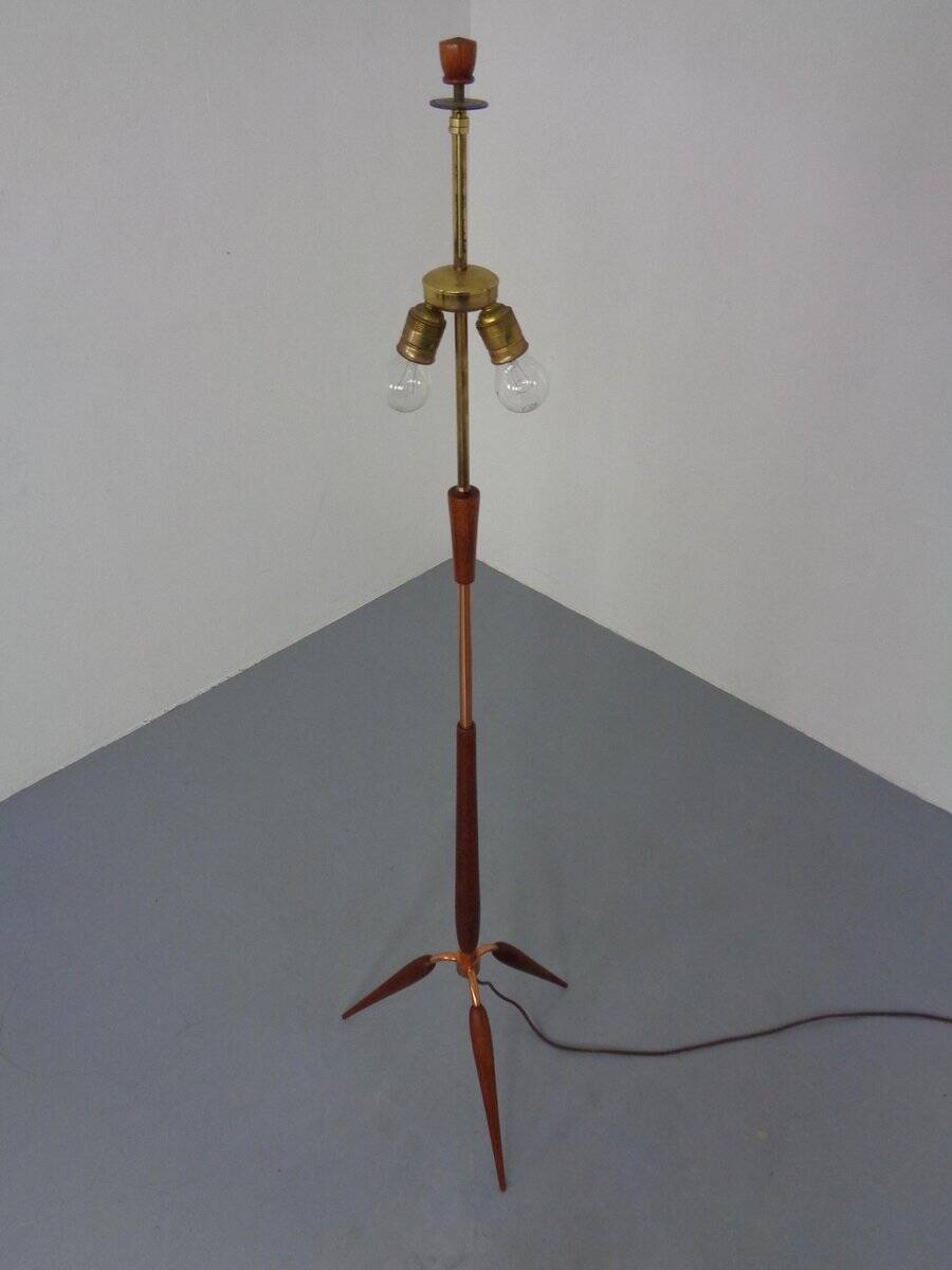 Tripod Teak & Copper Floor Lamp from Fog & Mørup, 1960s