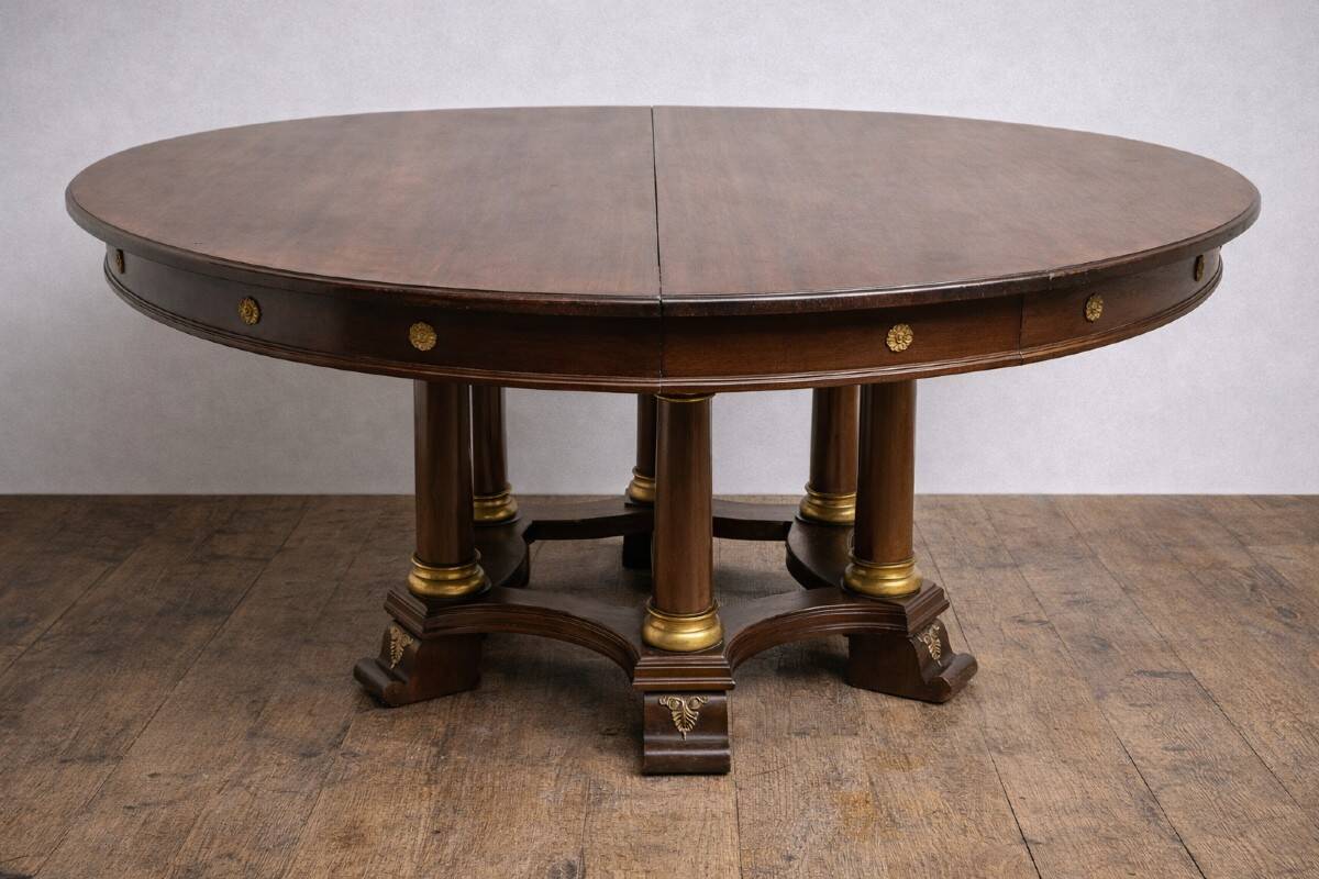 Large extendable round table – column base – Empire period / mahogany