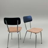 Pair of vintage chrome chairs, imitation leather & rust-orange cotton