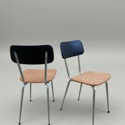 Pair of vintage chrome chairs, imitation leather & rust-orange cotton