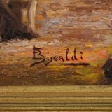 Tableau signé paysage avec berger du 20ème siècle