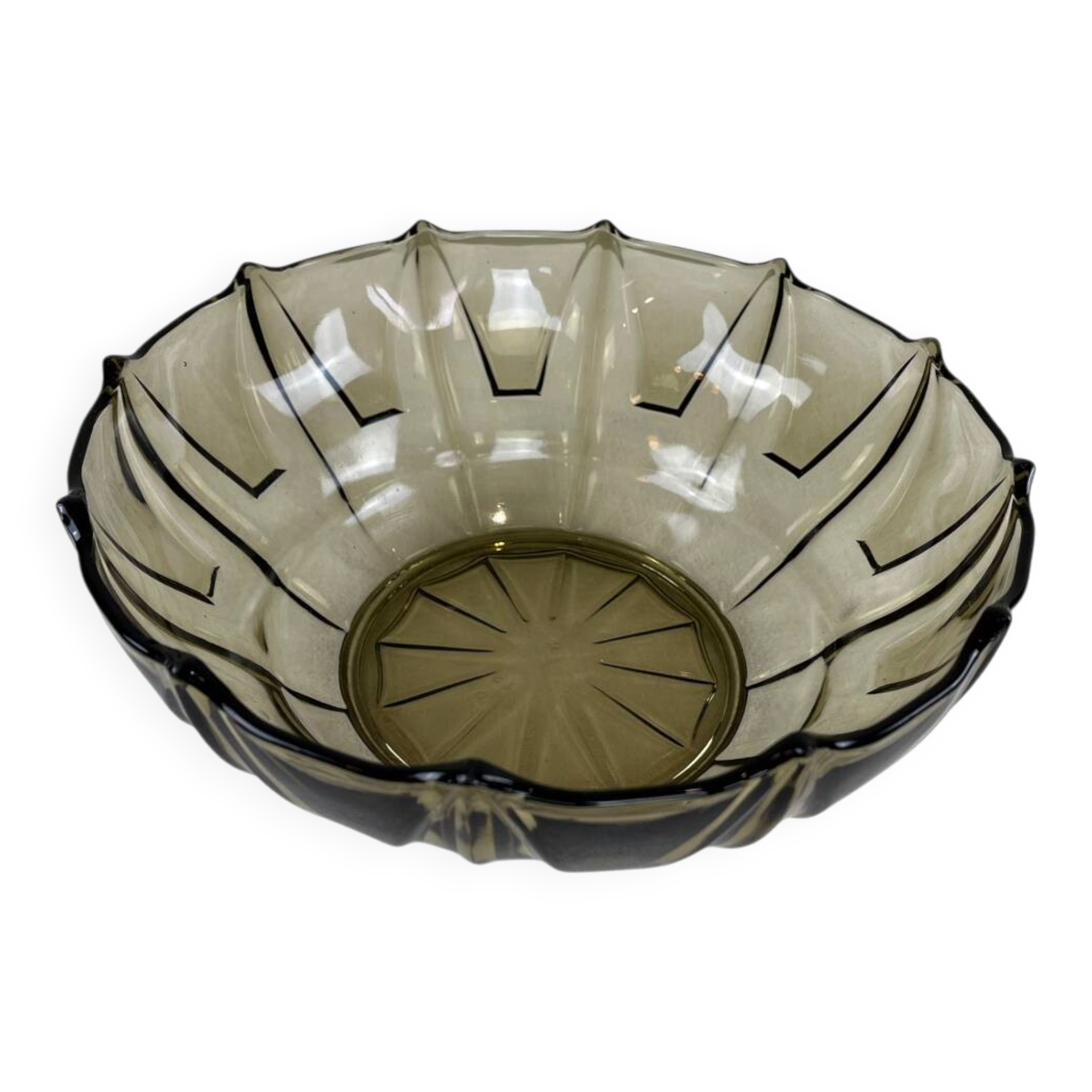 Smoked glass Art Deco salad bowl