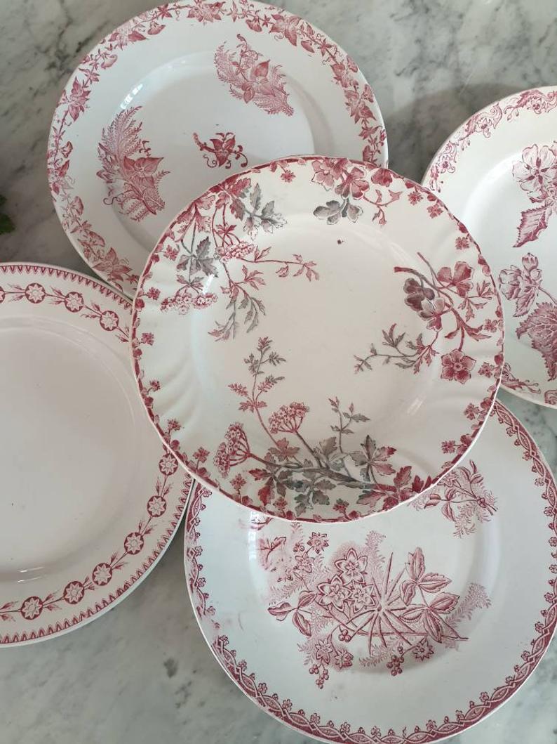 Mismatched flat plates pink iron land lot X5 old French manufacture various
