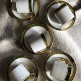 Vintage mocha set 5 coffee cups Napoleon porcelain white frieze green gold by hand