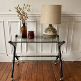 Italian design mahogany and glass rolling console