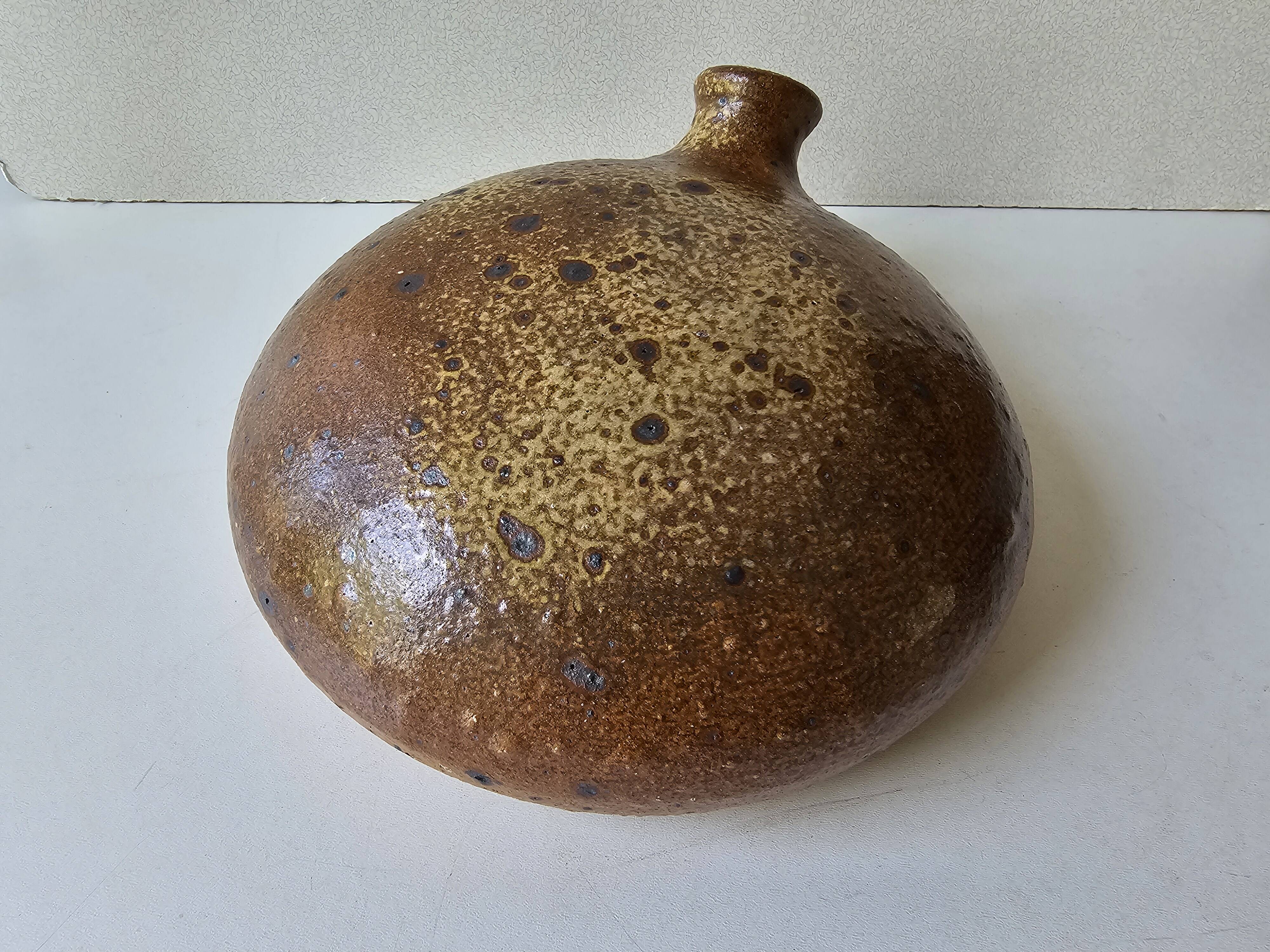 Antique stoneware bottle gourd signed Jacques Migeon LA BORNE (Cher)