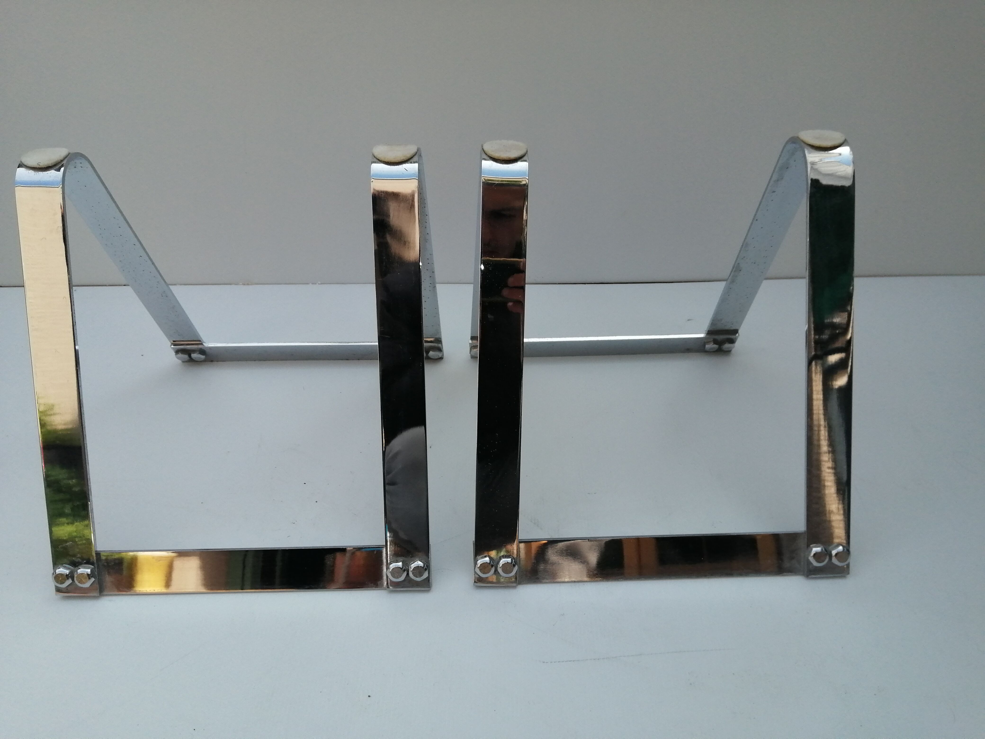 Glass and chrome coffee table, trestle legs, vintage 1960-1970