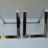 Glass and chrome coffee table, trestle legs, vintage 1960-1970