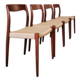Niels Moller, chaises de salle à manger danoises  en bois et cordon papier