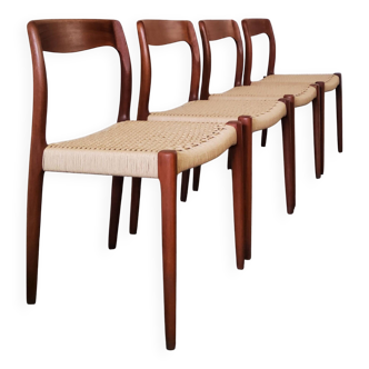 Niels Moller, chaises de salle à manger danoises  en bois et cordon papier