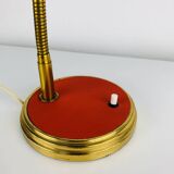 1950s desk lamp, red metal and brass