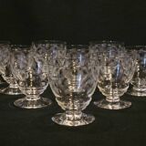 10 old port wine glasses in engraved art deco chiseled crystal