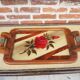 Vintage large Art Deco wooden tray – rose decoration