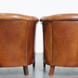 Set of 2 sheepskin leather club chairs